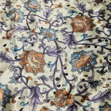 Unbranded Floral Satin Square Scarf Womens OS Purple Cream Boho Botanical