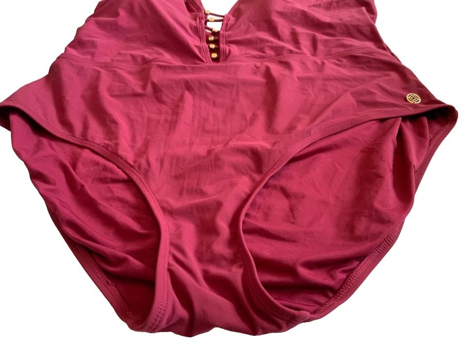 F&F Size 20 Tummy Control Swimsuit Gold Metal Trims Plunge Lovely - Image 2 of 4