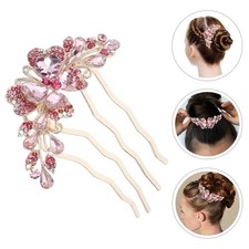 Wedding Pink Rhinestone Hair Clip Metal Hair Comb for Women Bridal Accessories