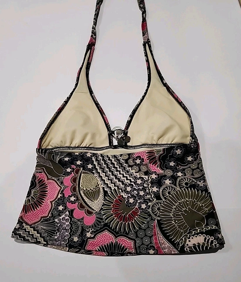 Camiseta Tankini Sand N Sun Halter Floral y Geométrica Rosa Negro Verde Sin Etiquetas de Talla Foto 3 de 4