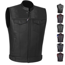 SOA Men's Leather Motorcycle Biker Club Riding Vest w/ Armor