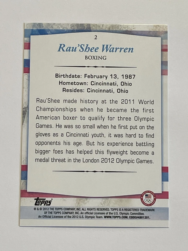 2012 Topps U.S. Olympic Team & Hopefuls Multisport #2 - Rau'Shee Warren - USA - Image 2 of 2