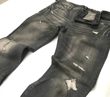 Prps VTG Washed Distressed Ripped Shred Stitch Stretch Skinny Tapered Jeans Gray