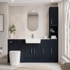 Image of 1800mm Combined Square Blue Vanity Unit Toilet wc pan Sink Marble effect worktop