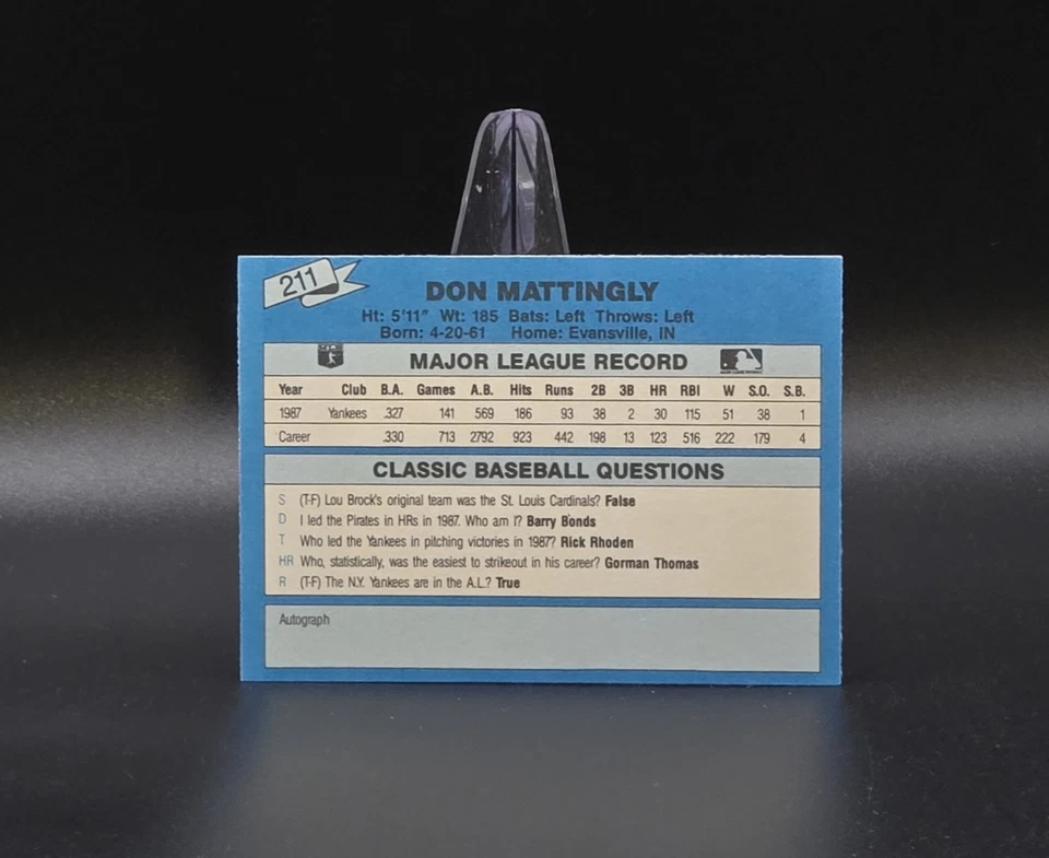 1988 Classic Update Blue Travel DON MATTINGLY Card #211 New York Yankees - Image 2 of 2