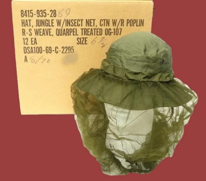 ARVN National Police ブーニーハットLRRP 南ベト MILITARY VIETNAM BOONIE RIP-STOP JUNGLE HAT WITH NET OD GREEN 1969