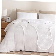 Size Waffle Duvet Cover Set - Soft, Breathable, Cooling Luxury 3 Pcs King White