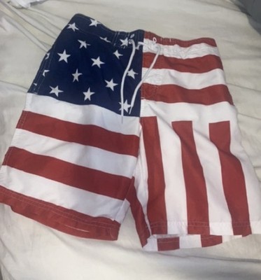 Primark Kids American Flag Swim Trunks Mesh Lined Size S Red White Blue