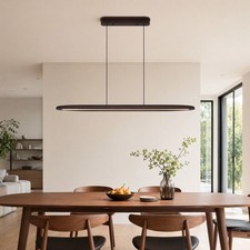 51'' Pendant LED Light Chandelier 3CCT Remote Living Room Walnut Linear Fixture