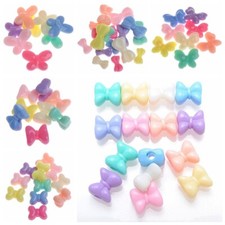 50 Mixed Pastel Color Acrylic Butterfly Bows Bowknot Charm Beads Kids Craft