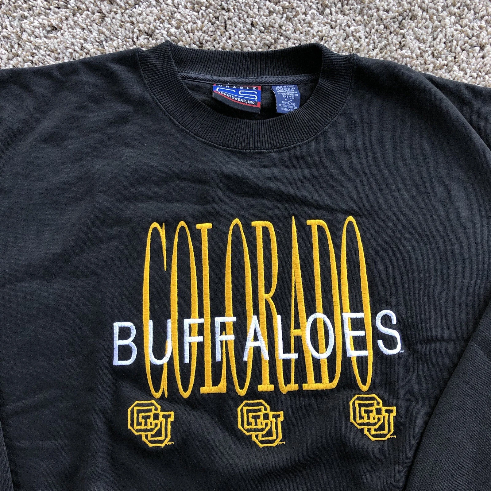COACH Felpa pullover ricamata Colorado Buffaloes taglia L nera girocollo Y2K usata in ottime condizioni