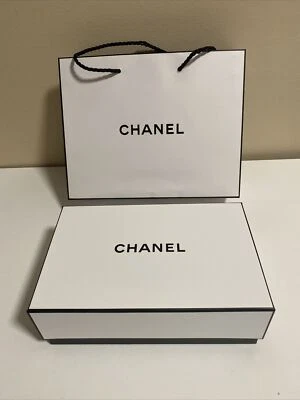 CHANEL Gift Box + Gift Bag SET Authentic Black & White NEW 9" x 5.5 "x 3"