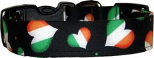 Irish Flag Hearts on Black St. Patrick's Day Handmade Dog Collar