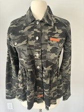 Mystree Size Small Green Camo Peplum Long Sleeve Denim Jacket New