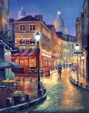 Ceramic Backsplash Tile Mural Street Scene Landscape - Night Stroll