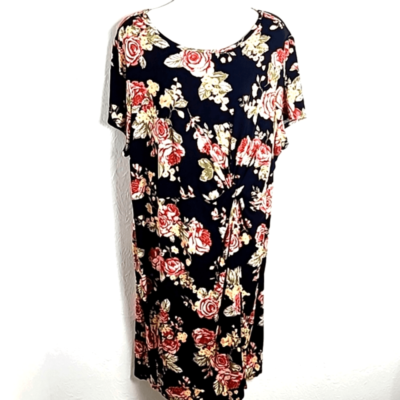 Maurices 24/7 Black Dress with Orange Flowers Knotted on Side, Size 1X Maurices 24/7 Black Dress with Orange Flowers Knotted on Side, Size 1X