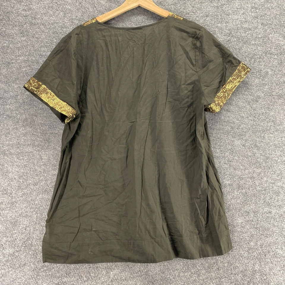 Dana Buchman Blouse Women XL Gray Sequin V-Neck Short Sleeve Pullover Cotton - Image 2 of 4