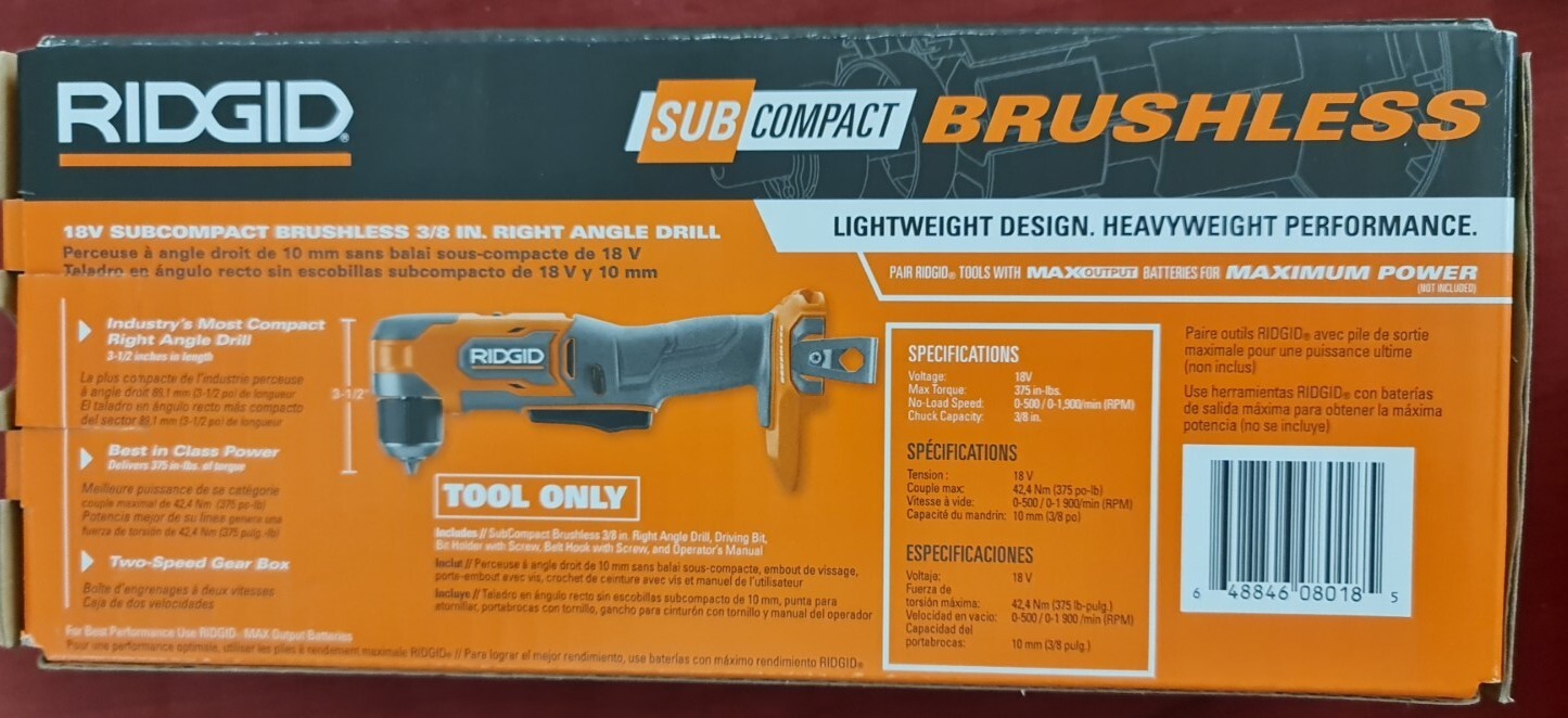 *NEW* RIDGID 18V Brushless 3/8" Right Angle Drill (R87701B
