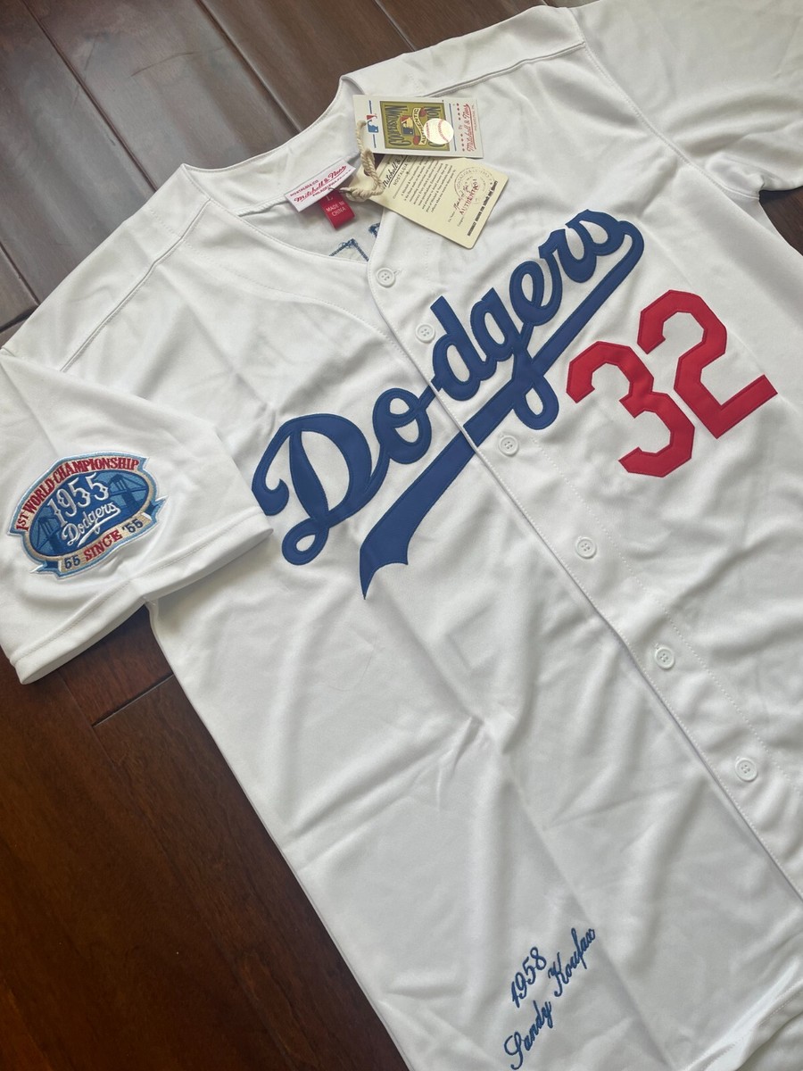 Dodgers #32 Sandy Koufax 1958 Jersey with Champions patch White
