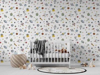 3D Cartoon Alien UFO Rocket Self-adhesive Removable Wallpaper Murals Wall 333