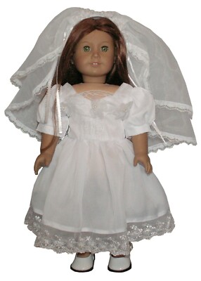 White Communion Bridal Wedding Dress w/ Veil fits 18'' Popular Girl Size Doll