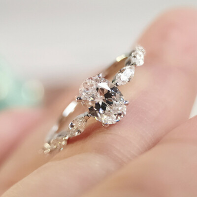 925 Silver Rings Oval Cut Cubic Zircon Wedding Jewelry Elegant Gift Sz 6-10