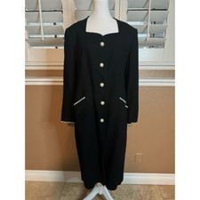 Vintage Lilli Ann L Statement Big Pearl Longline Dress Coat Black Hollywood Glam