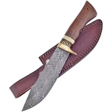 Frost Cutlery Sky Dancer Bowie Fixed Knife 7" Damascus Steel Blade Walnut Handle
