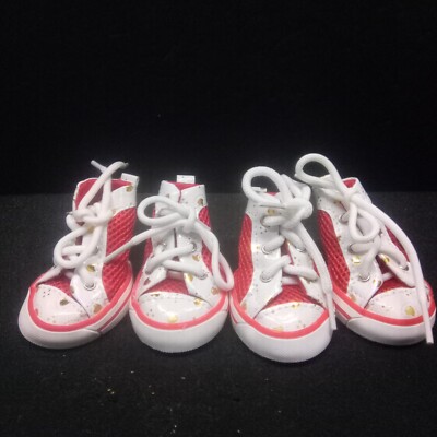 4pcs/set Pet Small Dog Red Canvas Sports Anti-slip Shoes