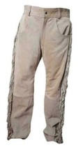 Men's Native American Western Trouser Buckskin Suede Leather Fringes Pants