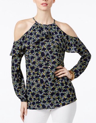 yellow floral cold shoulder top
