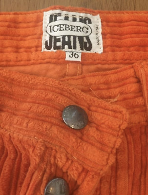vintage ICEBERG JEANS and VEST thick orange cord NEW size 36 italy DISNEY DUCK