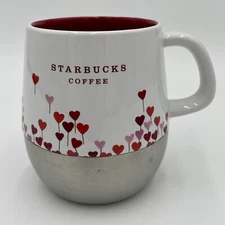 Starbucks Heart Mug 2007 Floral Ceramic Stainless Steel 14oz. Rubber Bottom Cafe