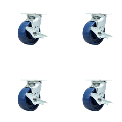 5 Inch Solid Polyurethane Caster Set with Ball Bearing and Brake/Swivel Lock SCC