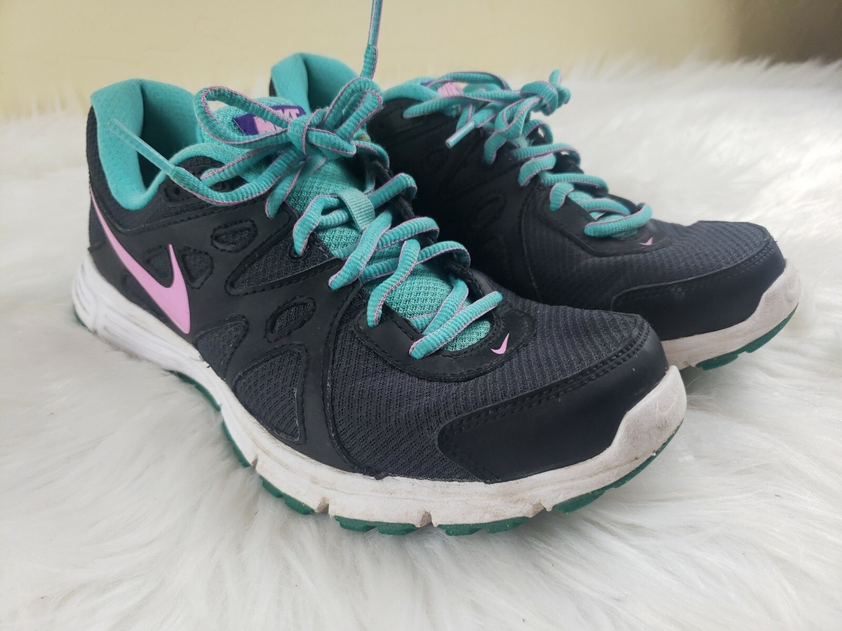 Nike Womens Revolution Black Sneakers Shoes Pink Teal 554900-025