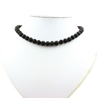 Steine Und Mineralien. Lava Perlen Halskette 8 Mm Edelstahlkette.