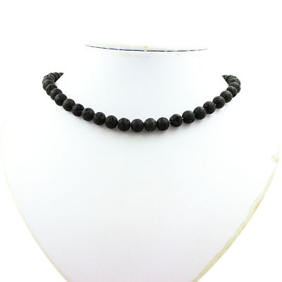 Lava Beads Necklace 8 Mm Stainless Steel Chain