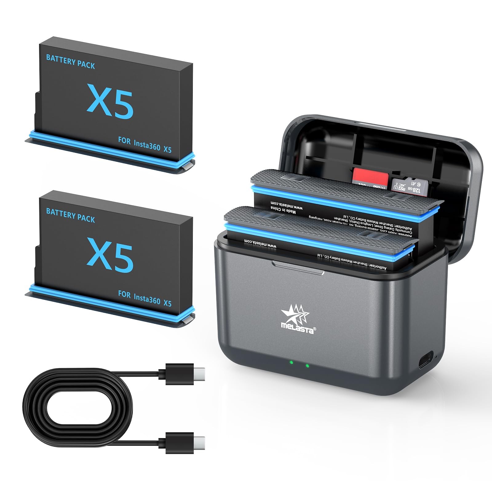 per Insta360 x5 Batteria con 2 Batterie agli ioni di litio (2800mAh) e 1
