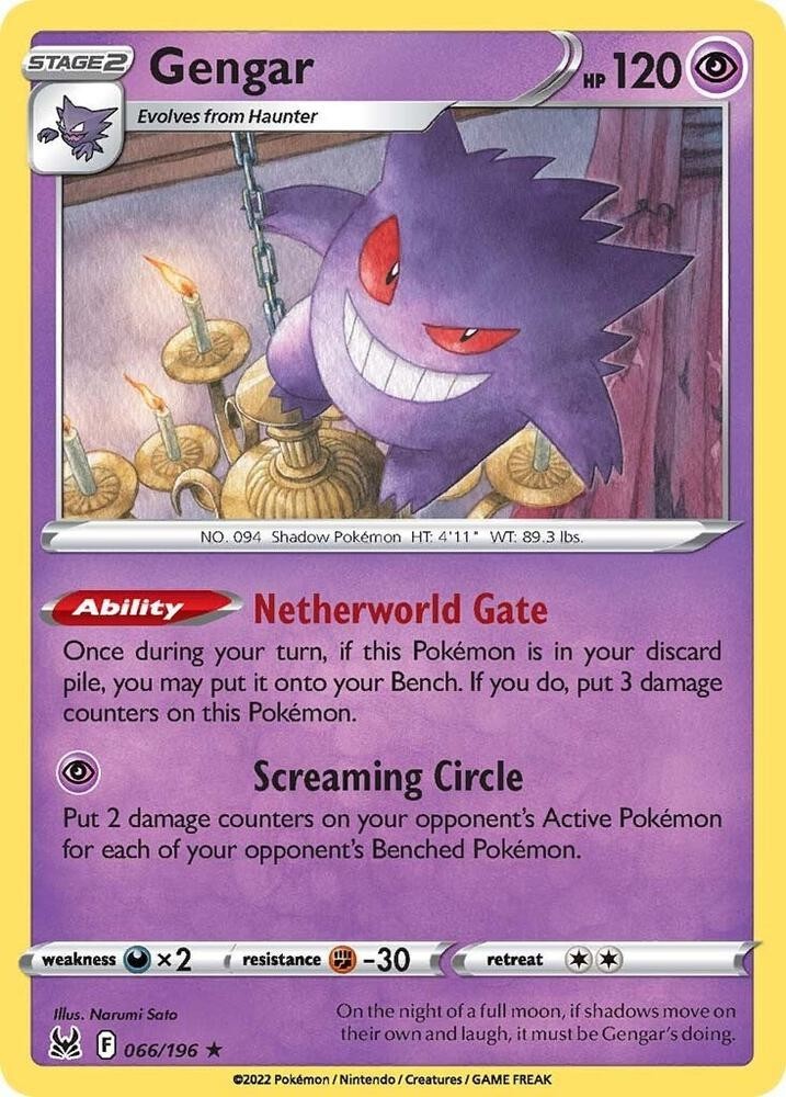 Gengar 066/196 SWSH11: Lost Origin Holo Rare Pokemon Card NM