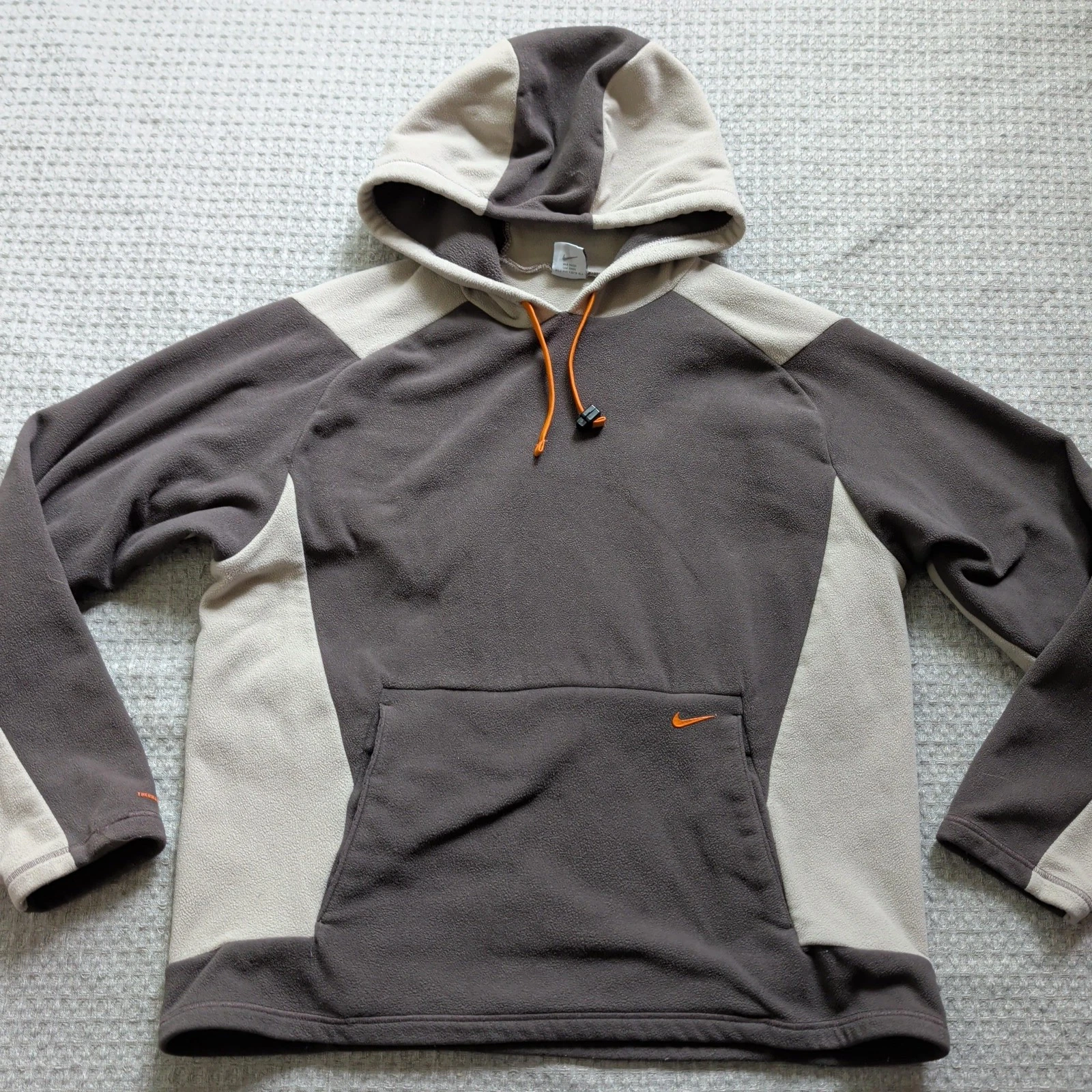Nike Hoodie Men Large Gray Pullover Fleece Sweatshirt Therma Fit Swoosh Logo Y2K