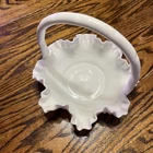 1960 Vintage Fenton Hobnail White Milk Glass Basket With Handle 7.5” excellent!