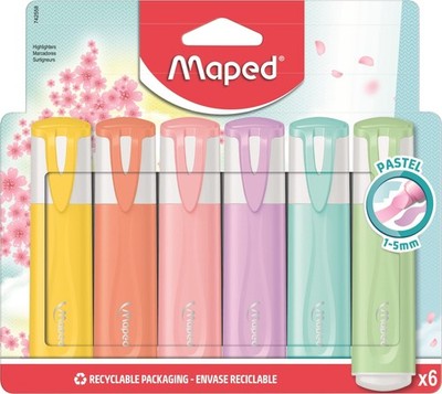 Maped Fluo Peps Pastel Highlighters, Reusable Case, Pack of 6, Assorted Color...