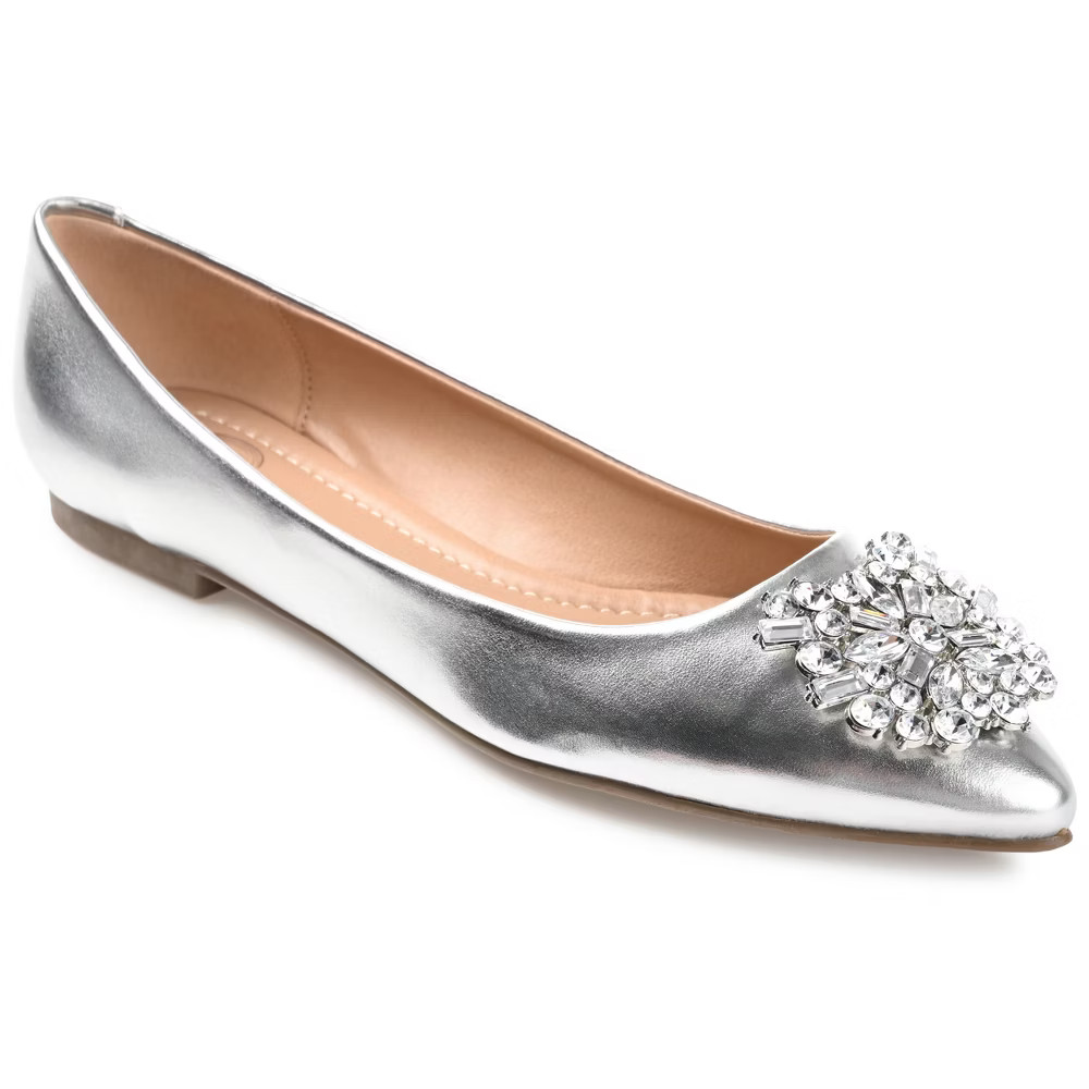 Journee Collection Womens Renzo Slip On Pointed Toe Ballet Flats Silver 7 11590₽