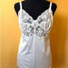 Vtg 70s Shadowline Camisole Slip Top Lace Bodice USA Size 36 Bridal Coquette