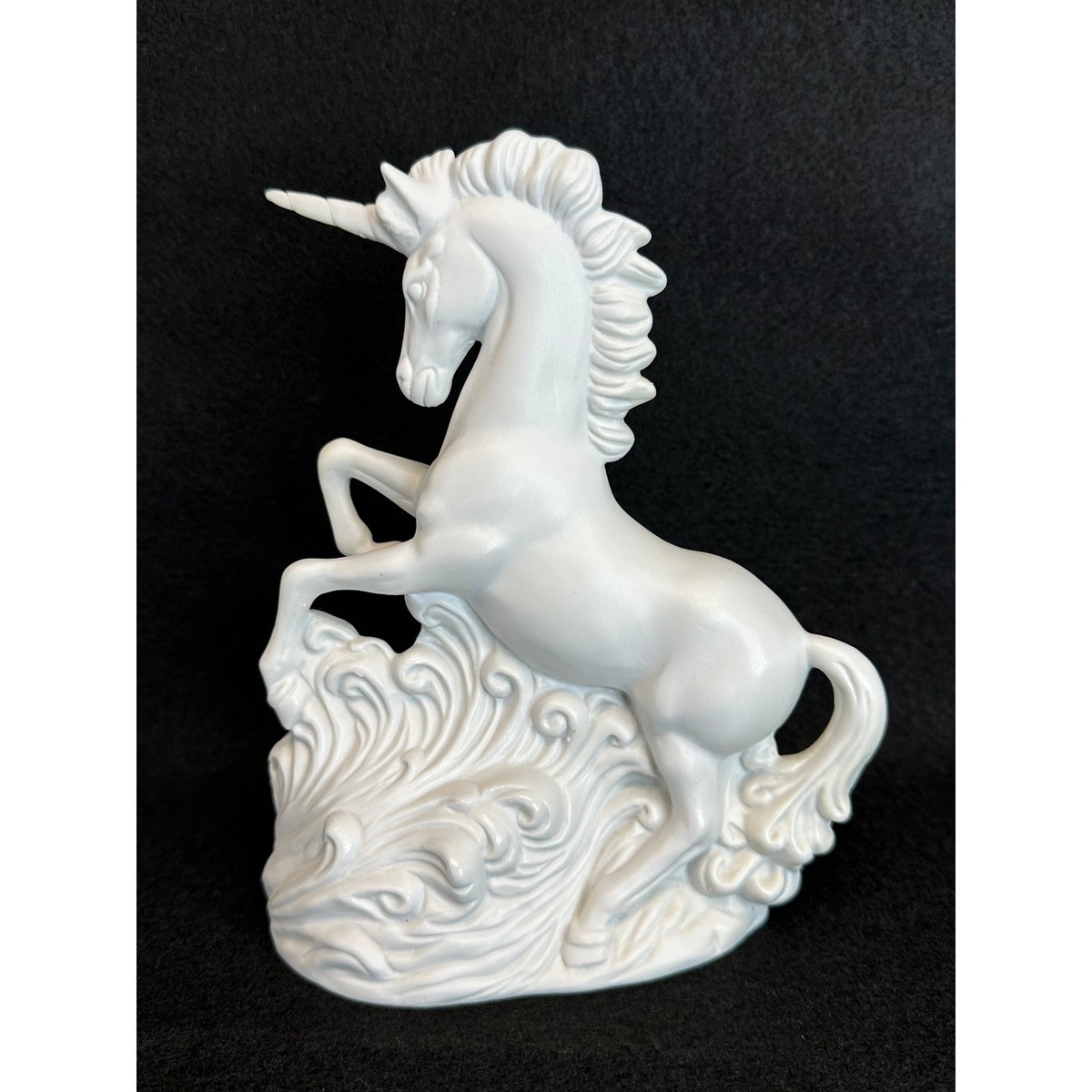 Vintage 80s White Aldon Bisque Porcelain Unicorn Wind Up Musical