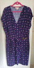 Michael Kors Navy And Purple Wrap Dress Brown Strap Gold Buckle 1 XL V-Neck