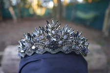 Stormy Gray Crystal Tiara Spiky Goth Bridal Crown Birthday Wedding Gift Diadem