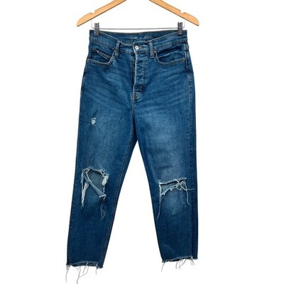 Old Navy Womens Sky Hi Straight Leg Jeans Distressed Button Fly Size 8
