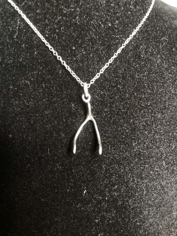 Dainty 925 16' Cable Chain w. 925 Wishbone Pendant marked $ ,Chain is  0.5 mm 