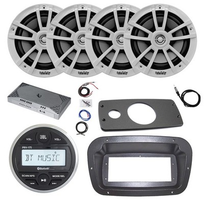 JBL Marine Radio, Spa Bezel,Adapter, ANT,Amp w/Kit, 4x 6.5'' 225W White Speaker